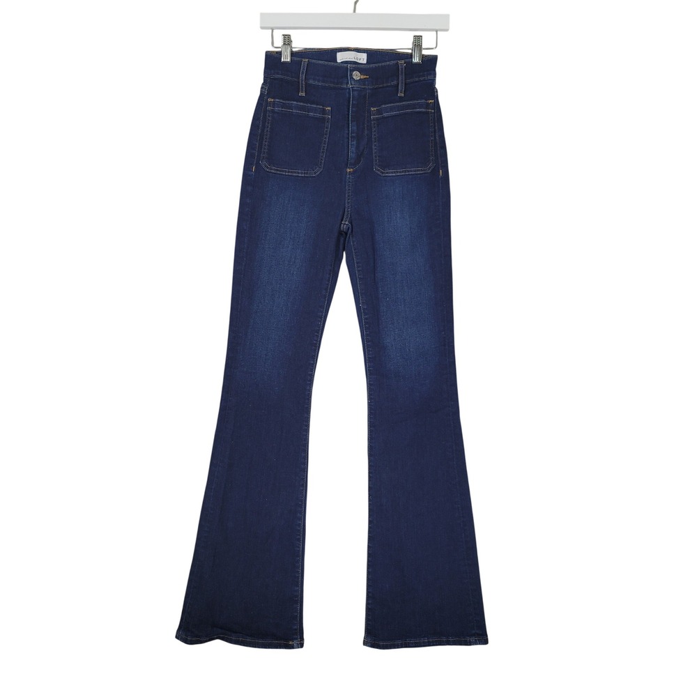 Loft The Slim Flare Jeans Women 25 0 Dark Indigo High Rise Patch Pocket Denim